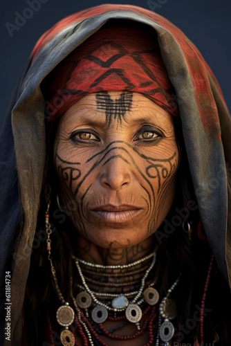 berber amazigh woman with traditional moroccan face tattoos