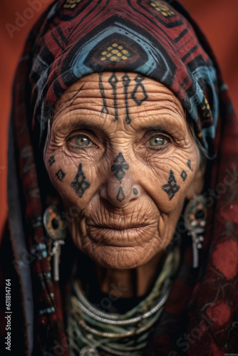berber amazigh woman with traditional moroccan face tattoos