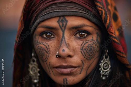 berber amazigh woman with traditional moroccan face tattoos photo