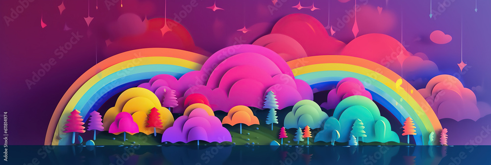 Purple cloudy rainy season banner landscape. Generative Ai