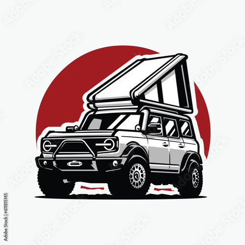Overland SUV Camper Truck Roof Top Tent Illustration Vector Isolated