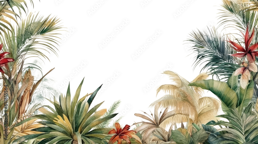 palms and pampas forming a corner frame in watercolor painting style, generative ai palms and pampas forming a corner frame in watercolor painting style, generative ai