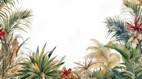 palms and pampas forming a corner frame in watercolor painting style, generative ai