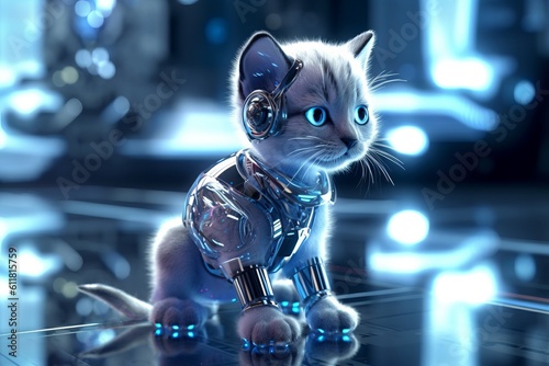 A digital cat from artificial intelligence represents future technology, medical care and big data, etc.