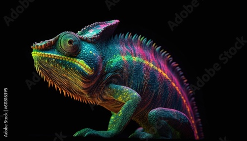 Chameleon with neon colors, Generative AI