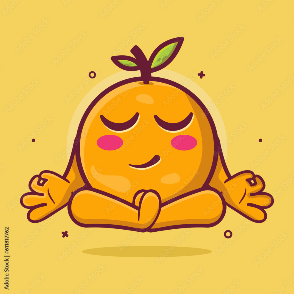 calm orange fruit character mascot with yoga meditation pose isolated cartoon in flat style design calm orange fruit character mascot with yoga meditation pose isolated cartoon in flat style design