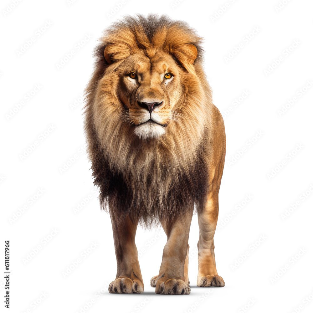 A handsome male lion isolated on a transparent background. Proud male lion generative AI