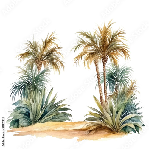 palms and pampas forming a border in watercolor painting style  generative ai