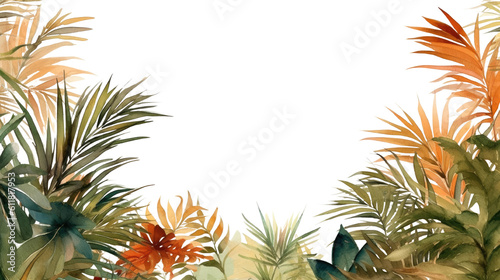 palms and pampas forming a border in watercolor painting style, generative ai © Perfect PNG