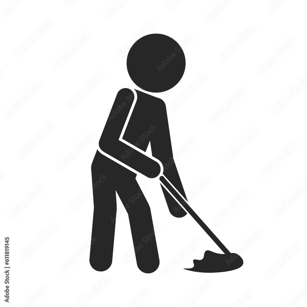 Isolated illustration of stickman moping floor with water, template