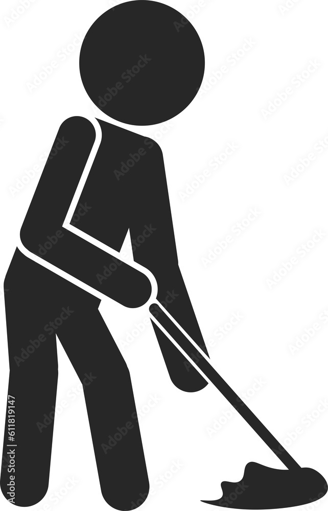 Isolated illustration of stickman moping floor with water, template