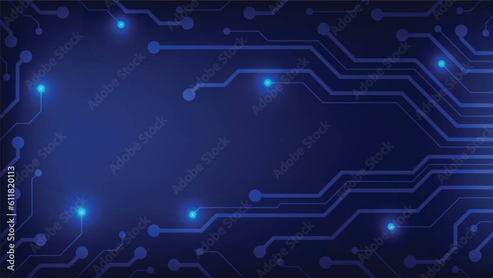 Hi tech digital circuit board. AI pad and electrical lines connected on blue lighting background. futuristic technology design element concept Hi tech digital circuit board. AI pad and electrical lines connected on blue lighting background. futuristic technology design element concept