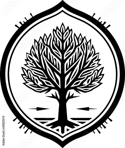 Modern and Minimalist Tree Illustration in a Circular Frame - Perfect for Eco-Friendly Logo Creation, Circular Design Themes, and Green Business Branding - Vector Graphics
