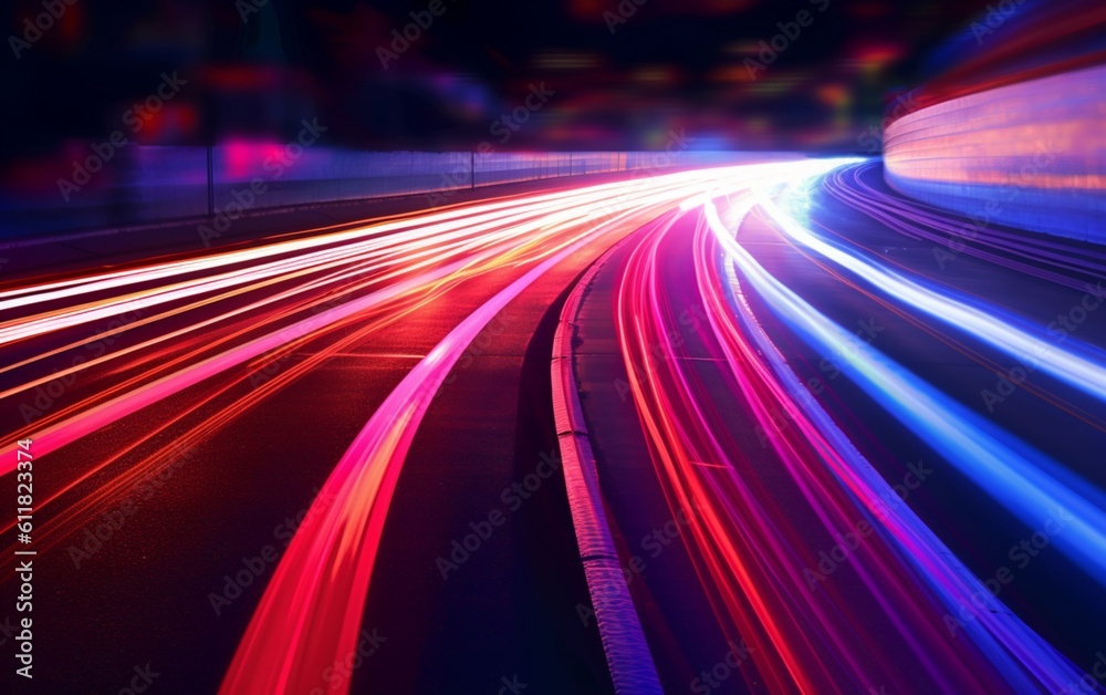 Obraz premium Night Rhythms: Mesmerizing Abstract Light Trails in the Urban Tapestry - High-Quality Wallpaper, Generative AI