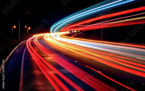 Night Rhythms: Mesmerizing Abstract Light Trails in the Urban Tapestry - High-Quality Wallpaper, Generative AI