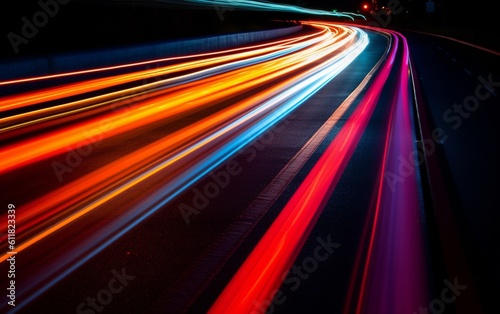 Night Rhythms: Mesmerizing Abstract Light Trails in the Urban Tapestry - High-Quality Wallpaper, Generative AI