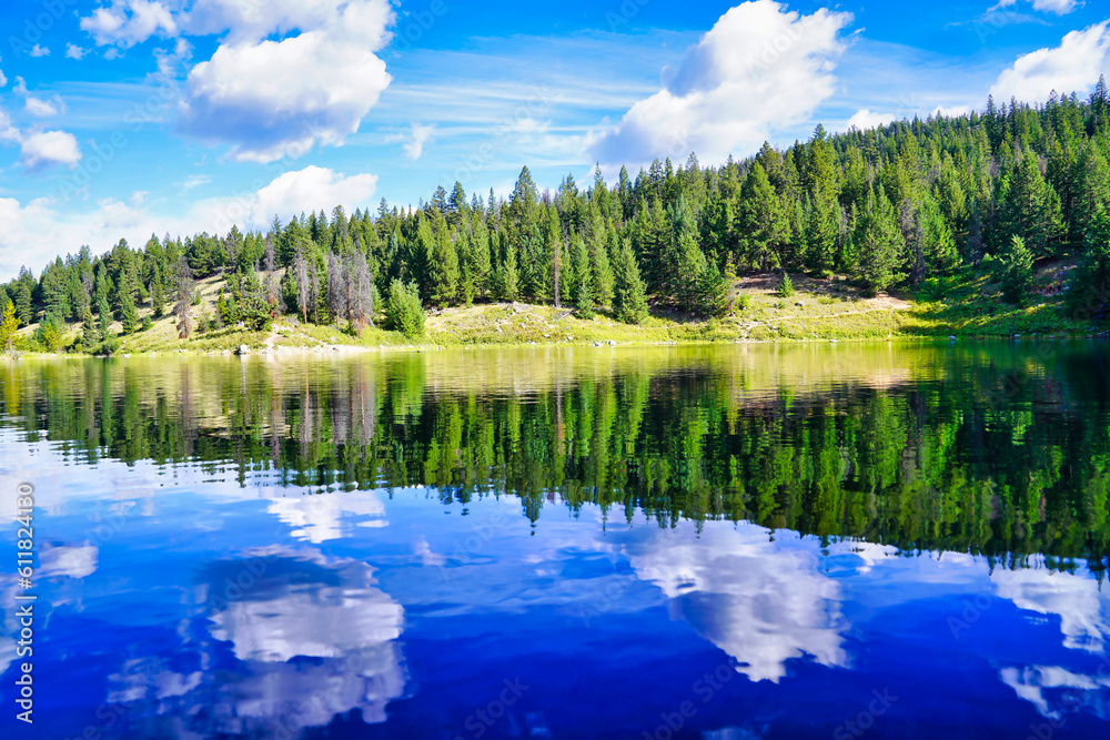 A Pristine Lake in the Valley of Five Lakes Region trek near Jasper in the Canada Rockies