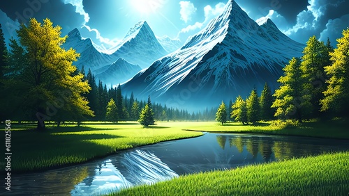 landscape with lake and mountains