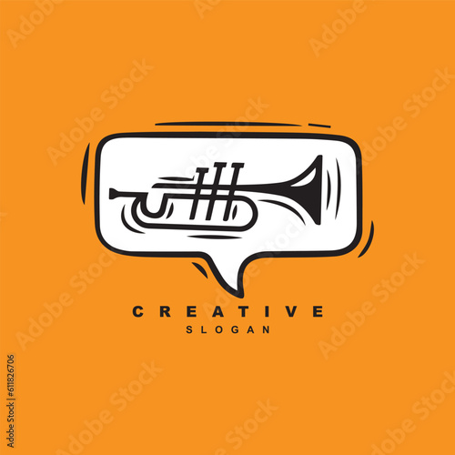 music jazz trumpet bubble chat logo design vector