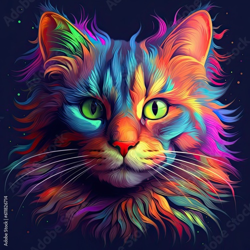 colorful cat painting with green eyes