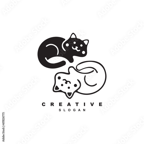 Creative black and white cat logo design. yin and yang cat logo vector