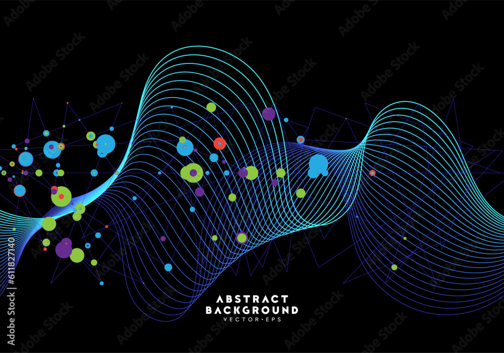 digital wave striped with particle dots nano technology science theme ...
