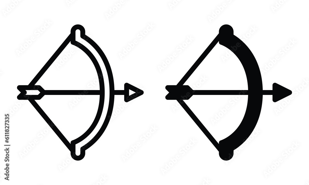 Archery icon with outline and glyph style. Archery icon with outline and glyph style.