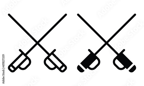 Fencing fight icon with outline and glyph style.