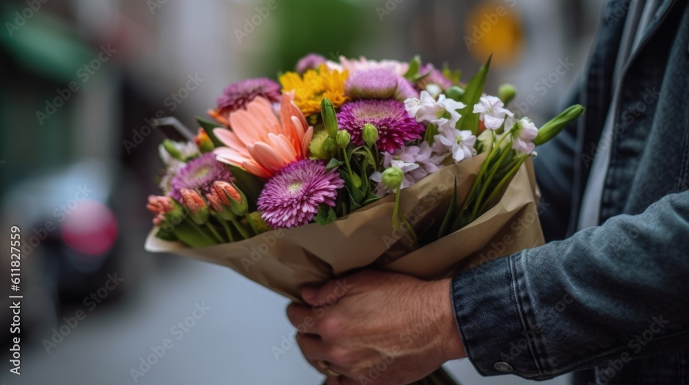 hands holding a bouquet of fresh flowers generative ai hands holding a bouquet of fresh flowers generative ai