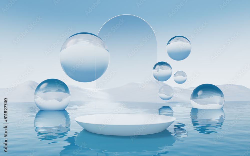 Water surface with round balls background, 3d rendering. Water surface with round balls background, 3d rendering.