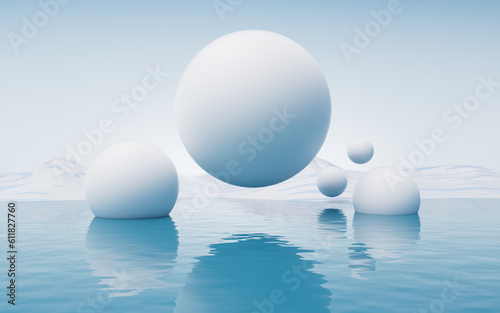 Water surface with round balls background  3d rendering.