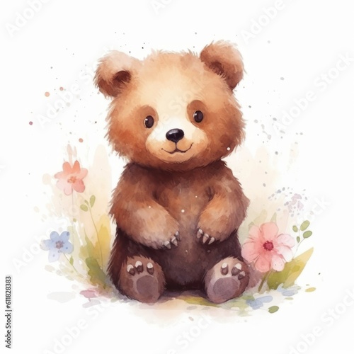 teddy bear with flower-Generative AI © AutreyDigital