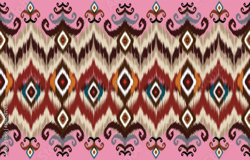 Beautiful Ethnic abstract ikat art. Seamless pattern in tribal,
folk embroidery, and Mexican style.Aztec geometric art ornament print. Design for carpet, wallpaper, clothing, wrapping, fabric, cover