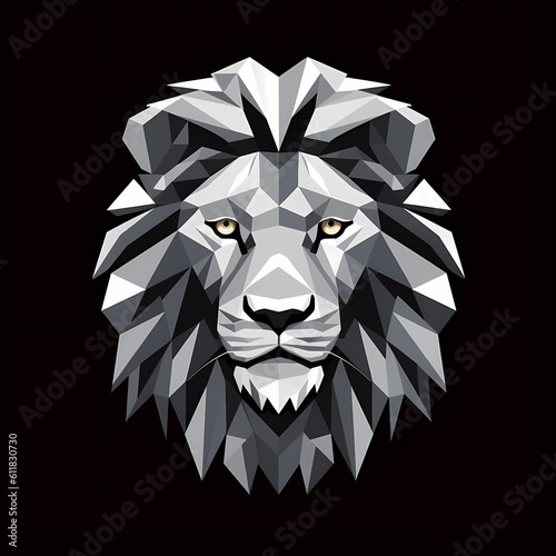 Lion Illustration - Artistic Faceted Shapes  White and Black Hues - Suitable for Logos  Unique Brand Designs