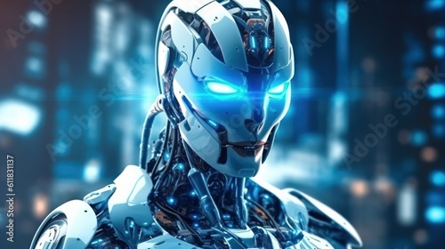 Futuristic robot artificial intelligence enlightening AI technology development and machine learning concept. Generative AI.