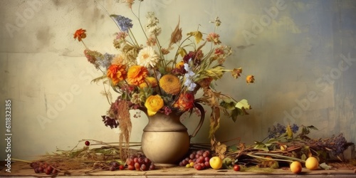 Vase of dried flowers in a still-life with a lovely background Generative AI