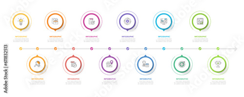 Infographic template for business. 12 Months modern Timeline diagram calendar with Gantt chart, presentation vector infographic.