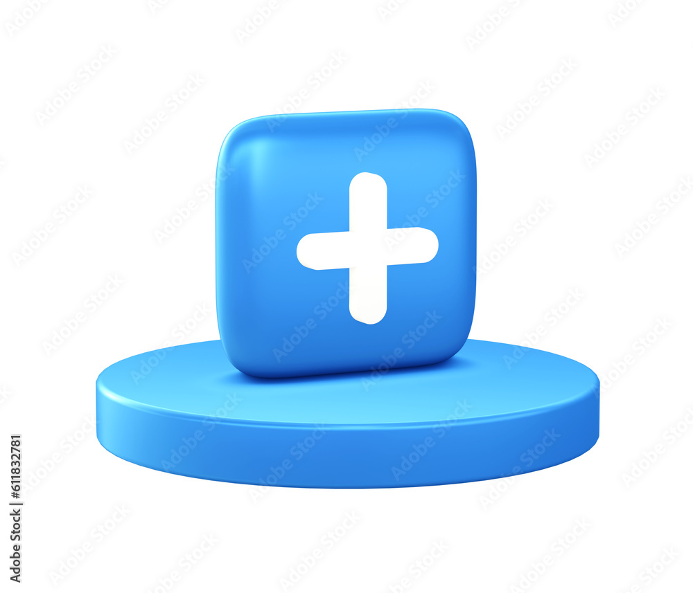 Obraz premium 3d illustration icon of Additional or plus sign with circular or round podium