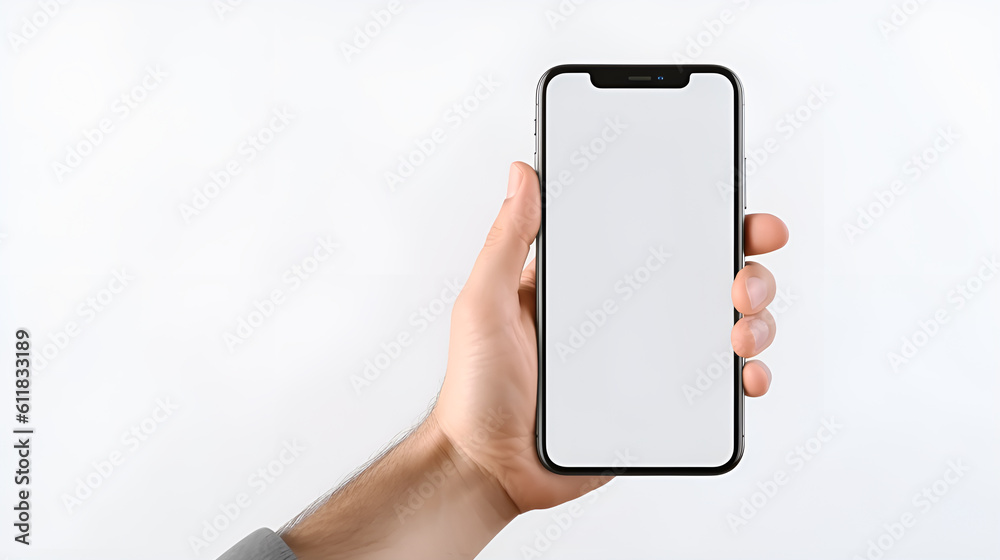 Man hand holding black smartphone isolated on white background Man hand holding black smartphone isolated on white background