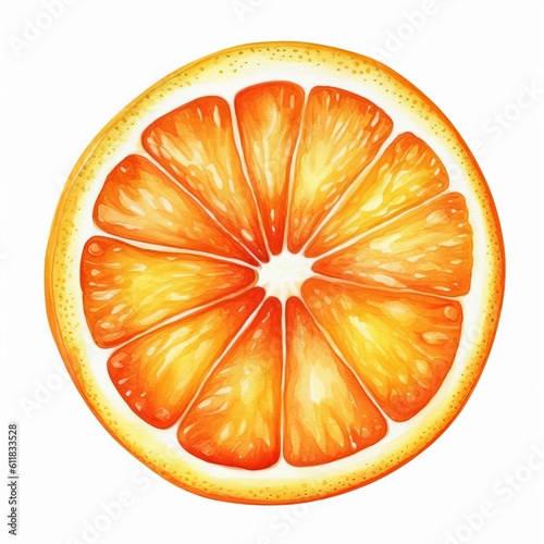 Slice of Orange Fresh Fruit Watercolor-Style Illustration [Generative AI] photo