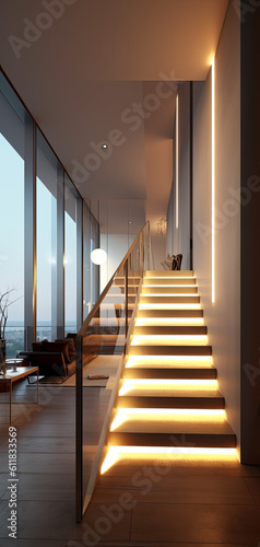 Sleek Illumination  Enhancing High-Rise Apartment Staircase with Modern Lighting Fixtures 
