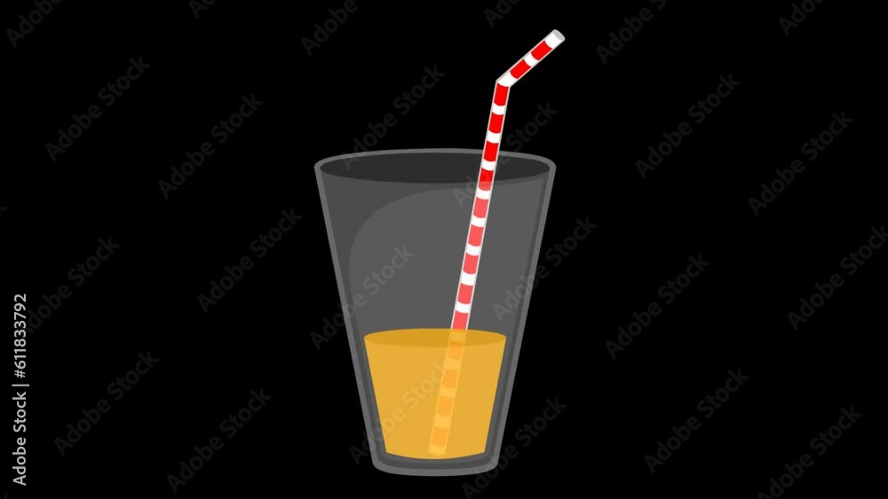 video animation drinking glass of orange juice with straw, on a transparent background with zero alpha channel