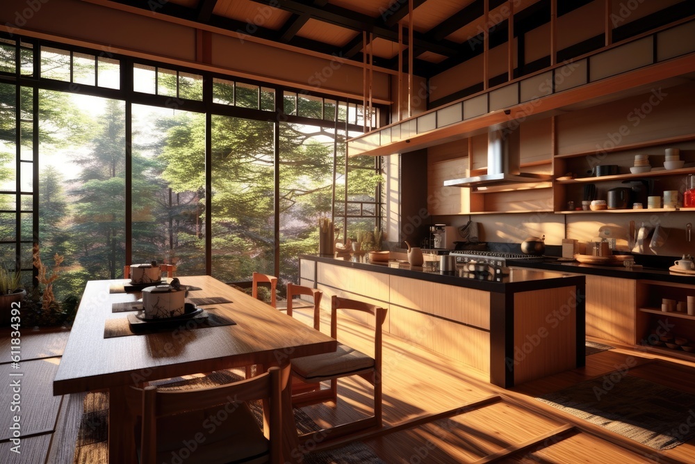 Japanese-style kitchen room. Generative AI