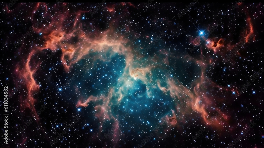 View of a majestic nebula in space amidst a sea of stars, Generative AI
