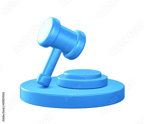 3d illustration icon of Justice hammer with circular or round podium