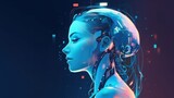 Artificial intelligence humanoid cyber girl with neural, Technologies of the future, transhumanism, Cyborg woman, AI generated.