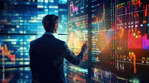 Wallpaper Mural Businessman is meticulously analyzing stock indicators, planning for positive business growth, Successful business performs effective decision making strategy, AI generated. Torontodigital.ca