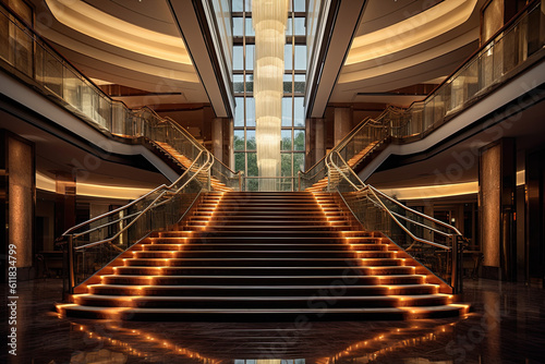 Modern Staircase Lighting Enhances the Sophistication of a Luxury Hotel Lobby 