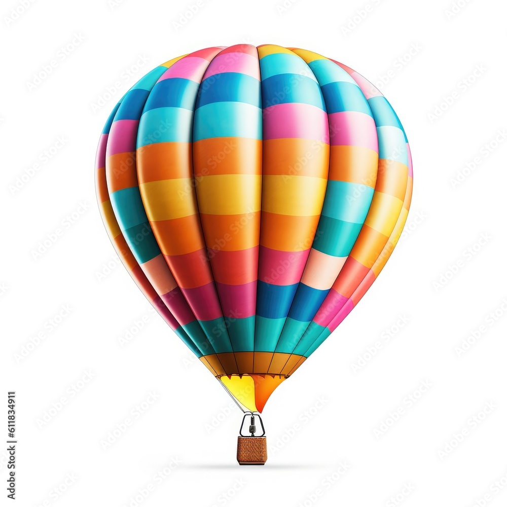 Colorful air balloon on white background, AI generated. Colorful air balloon on white background, AI generated.