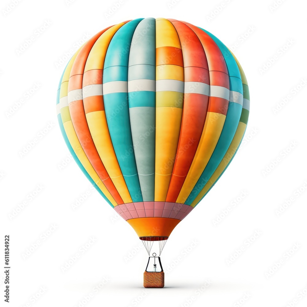 Naklejka premium Colorful air balloon on white background, AI generated.